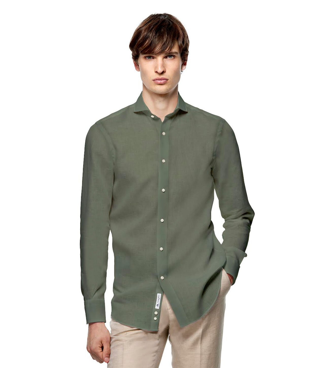 CAMISA LINO VERDE KAKI
